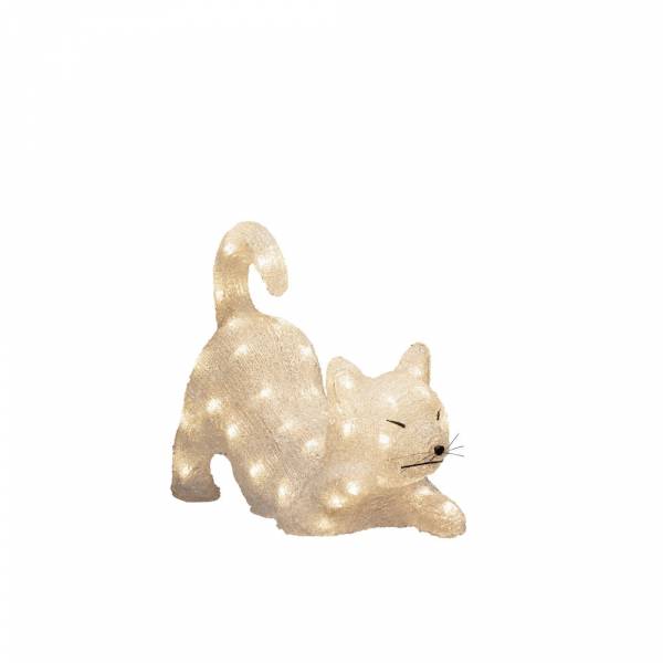 Chat lumineux acrylique blanc chaud 35cm 48 LED Konstsmide