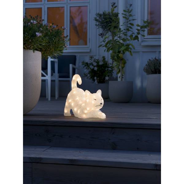 Chat lumineux acrylique blanc chaud 35cm 48 LED Konstsmide