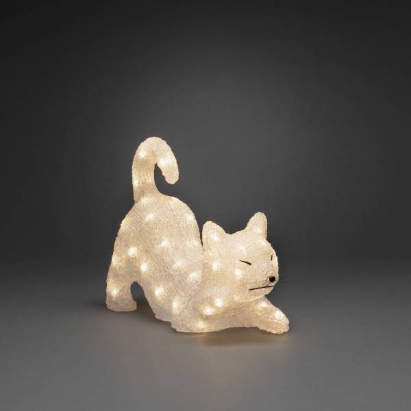 Chat lumineux acrylique blanc chaud 35cm 48 LED câble blanc