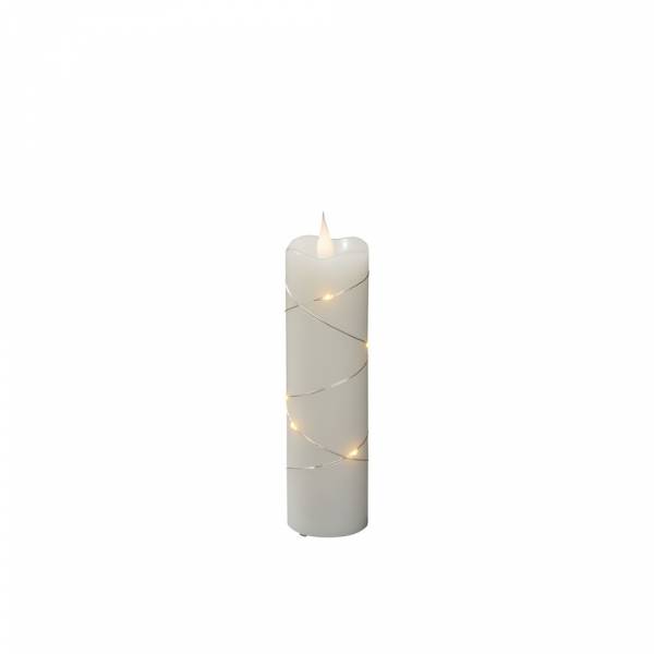 Bougie lumineuse en cire ivoire fil argenté flamme 3D minuterie 17.8cm 10 LED ambre Konstsmide