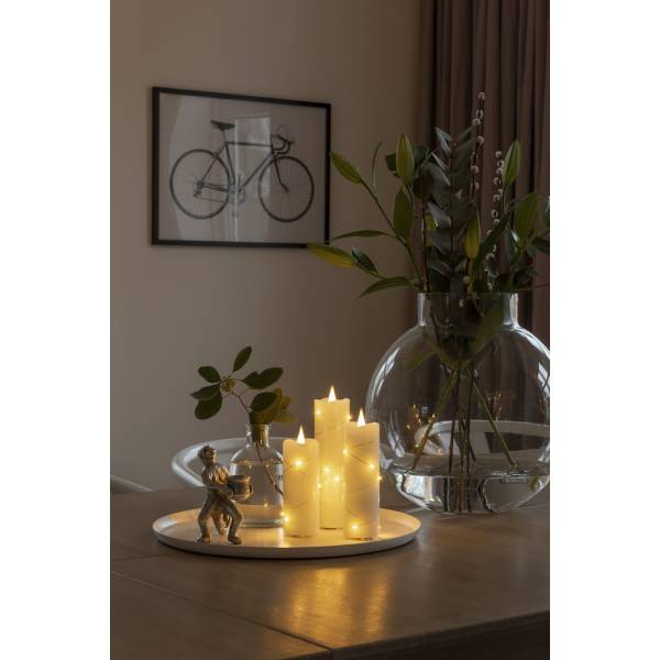 Bougie lumineuse en cire blanc fil argenté flamme 3D minuterie 17.8 cm 10 LED blanc chaud