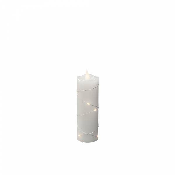 Bougie lumineuse en cire blanc fil argenté flamme 3D minuterie 15.2cm 9 LED blanc chaud