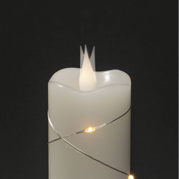 Bougie lumineuse en cire blanc fil argenté flamme 3D minuterie 15.2cm 9 LED blanc chaud