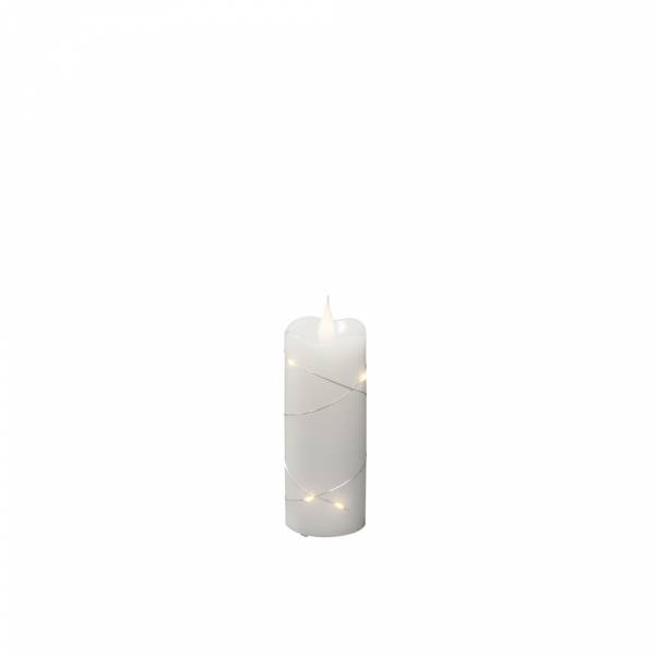 Bougie lumineuse en cire blanche fil micro LED argenté flamme 3D à piles avec timer