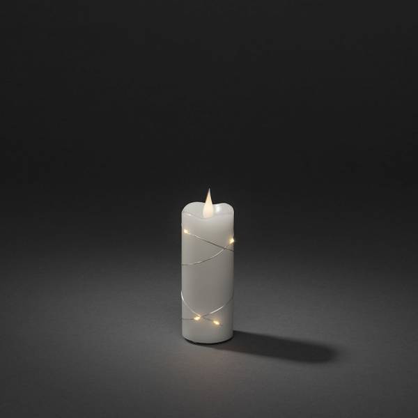 Bougie lumineuse en cire blanche fil micro LED argenté flamme 3D à piles avec timer