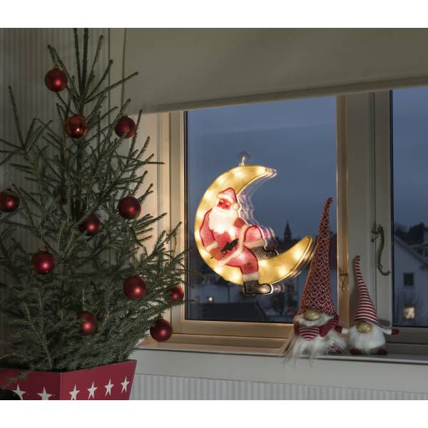 Silhouette fenêtre lumineuse Père Noël dans la lune 39cm 20 LED blanc chaud