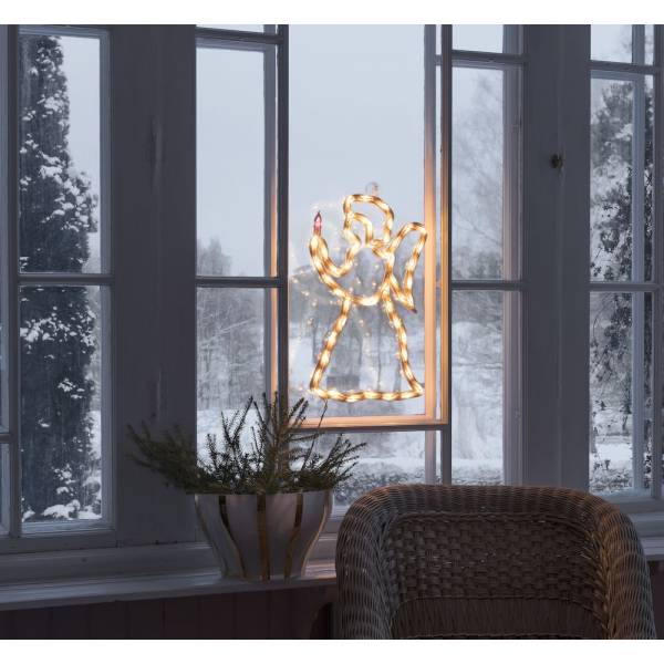 Silhouette fenêtre lumineuse ange de noël 50cm 50 LED blanc chaud