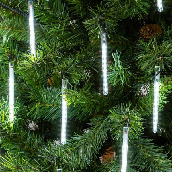 Guirlande lumineuse chute de neige 9,5m 20 mini tubes blanc froid câble vert