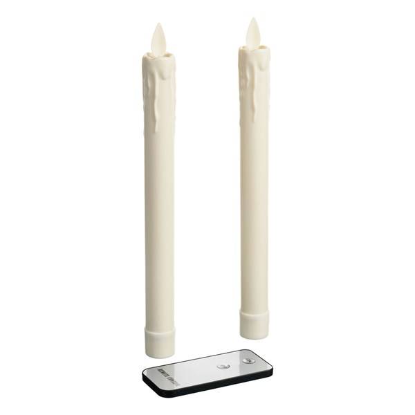 Jeu de 2 chandelles lumineuses led en cire ivoire avec gouttes flamme 3D H23cm blanc chaud télécommande