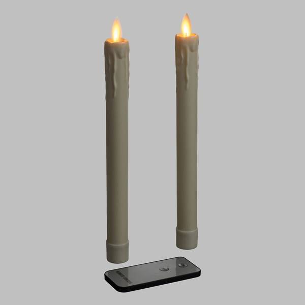 Jeu de 2 chandelles lumineuses led en cire ivoire avec gouttes flamme 3D H23cm blanc chaud télécommande