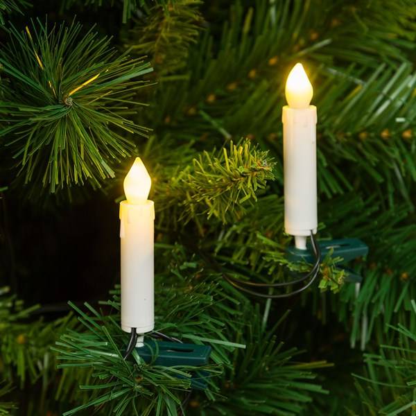 Jeu de 20 bougies de sapin lumineuses en cire blanc flamme 3D 8cm 20 LED blanc chaud câble vert