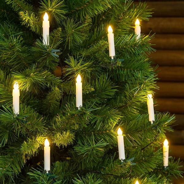 Guirlande de 20 bougies de sapin lumineuses blanches 8cm 20 LED blanc chaud effet flamme câble vert IP44