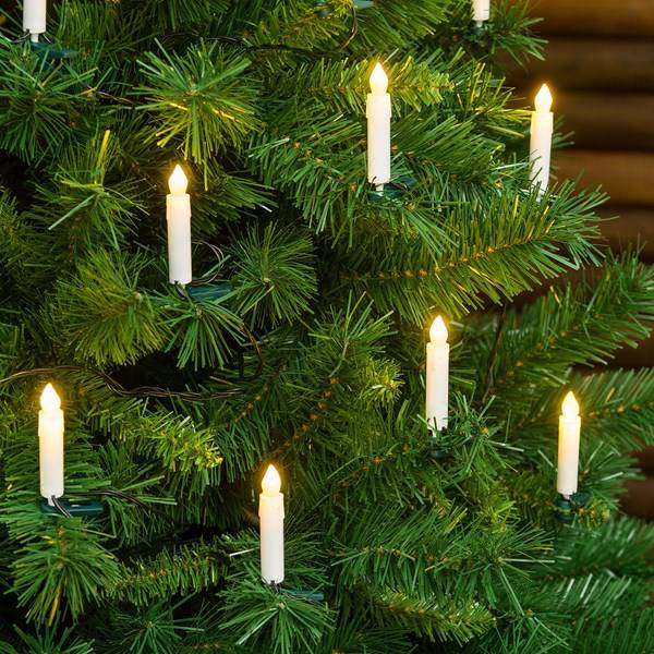 Guirlande de 20 bougies de sapin lumineuses blanches 8cm 20 LED blanc chaud effet flamme câble vert IP44