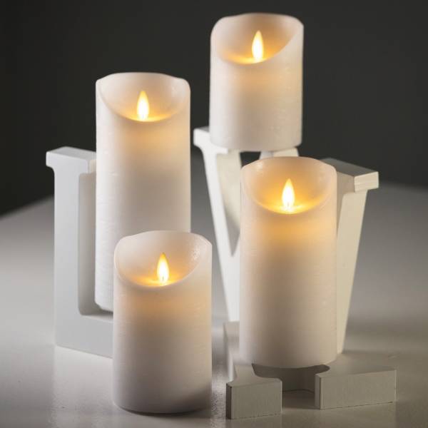 Bougie LED à piles cire véritable Blanche Flamme vacillante H10cm Timer Blanc chaud