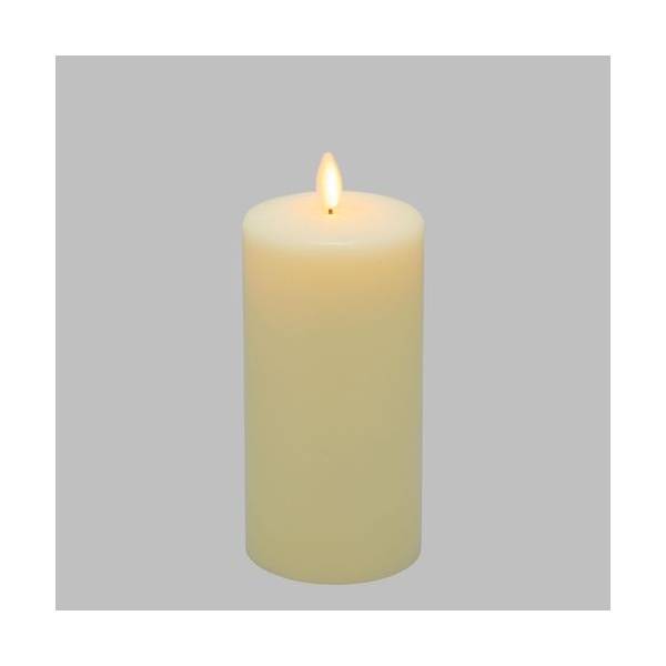 Bougie lumineuse LED cylindrique en cire ivoire flamme vacillante piles 15cm Timer blanc chaud