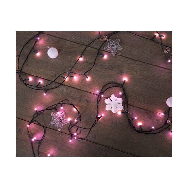 Guirlande lumineuse Dolce 8M 80 LED animée rose câble vert