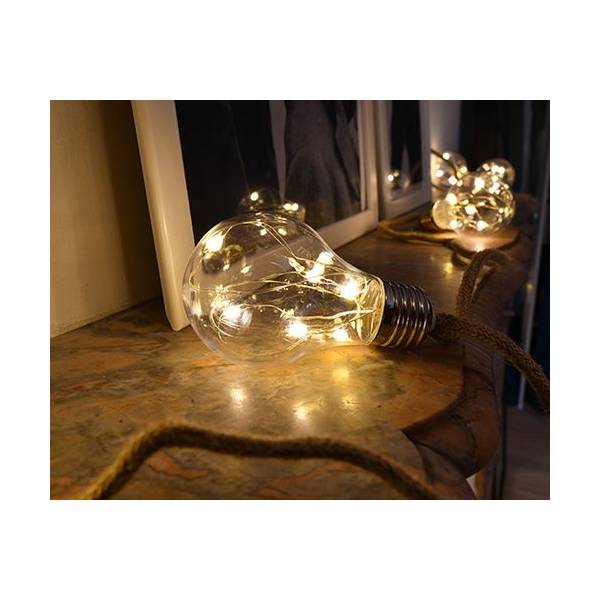 Guirlande lumineuse champêtre L5.6M 6 globes filament micro-LED jute