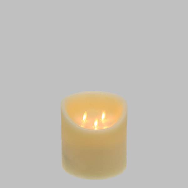 Bougie 3 flammes LED en cire véritable Ivoire à piles H15cm Minuteur Blanc chaud