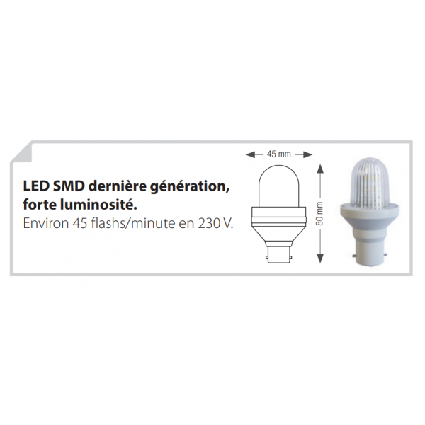 Ampoule bleu stroboscope flash B22 4 LED SMD bleu B22 Leblanc  PRO