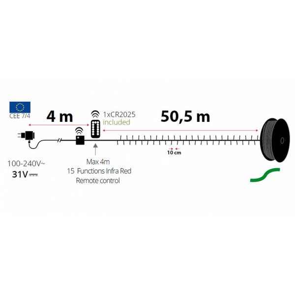 Guirlande 50m verte Led Diamant ambré 8 modes dimmable télécommande