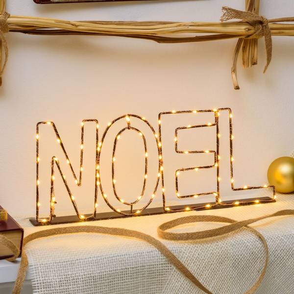 Mot lumineux NOEL métal fil cuivre MicroLED Blanc chaud IP44