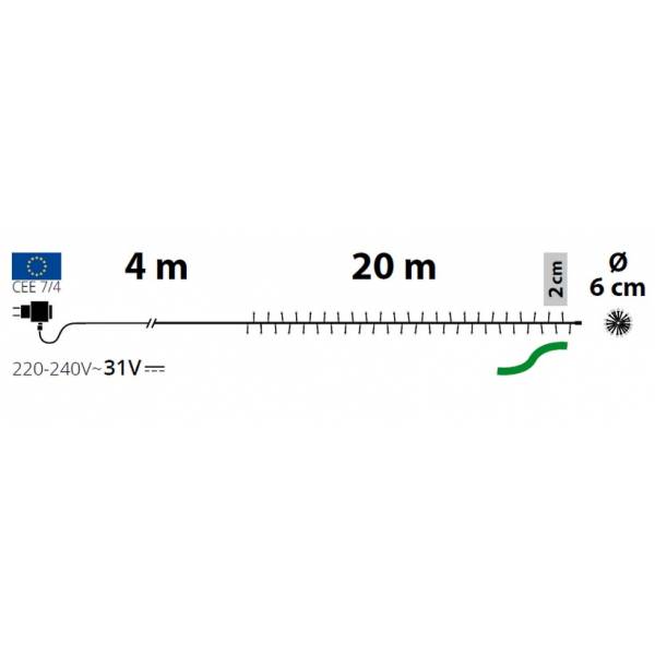 Guirlande Boa 20M 1000 mini LED blanc chaud multiflash câble vert