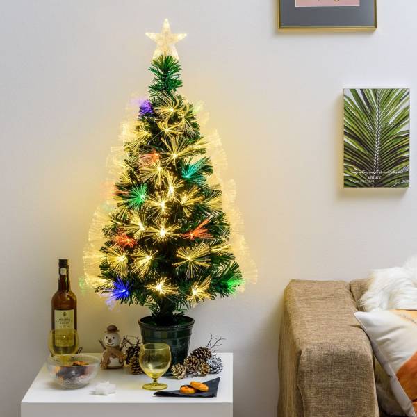 Sapin lumineux fibre optique à LED blanc chaud et multicolore 100CM intérieur avec cimier