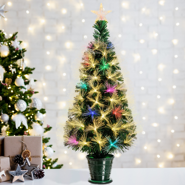 Sapin lumineux fibre optique à LED blanc chaud et multicolore 100CM intérieur avec cimier