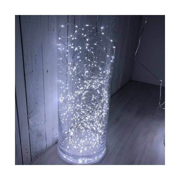 Guirlande lumineuse extérieur blanc froid 20M 400 micro LED câble argenté 8 programmes