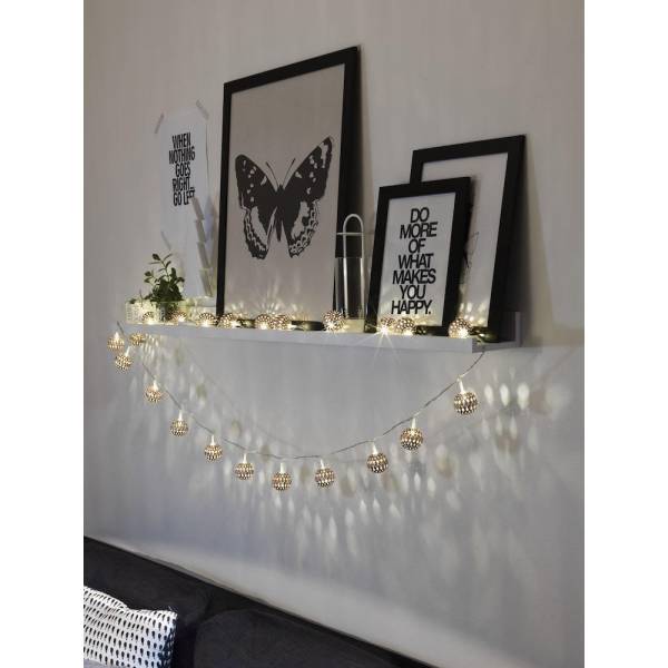 Guirlande lumineuse boules blanches métal ajouré 3M 24 LED blanc chaud 24V câble transparent Konstsmide