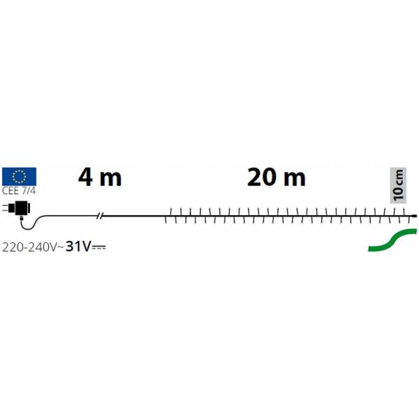 Guirlande Lumineuse Crazy 20m effet Flash RGB 200 LED câble vert IP44