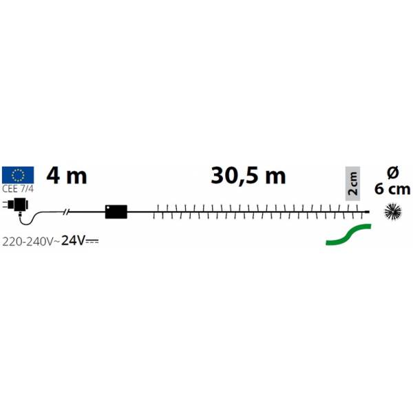 Guirlande 30M 1500 LED Mini BOA blanc froid minuteur 8 programmes câble vert foncé Lotti