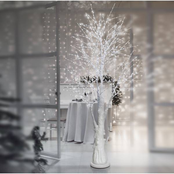 Arbre lumineux scintillant blanc 210CM 900 Micro LED blanc froid fil argenté extérieur