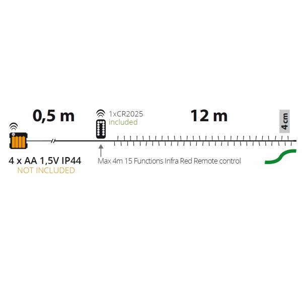 Guirlande à piles dimmable télécommande 12m 300 LED ambré 8 modes IP44