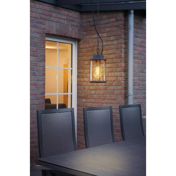 Suspension lanterne rétro aluminium verre anthracite IP44 extérieur E27