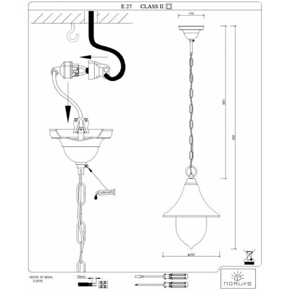 Suspension classique aluminium blanc IP54 étanche extérieur E27