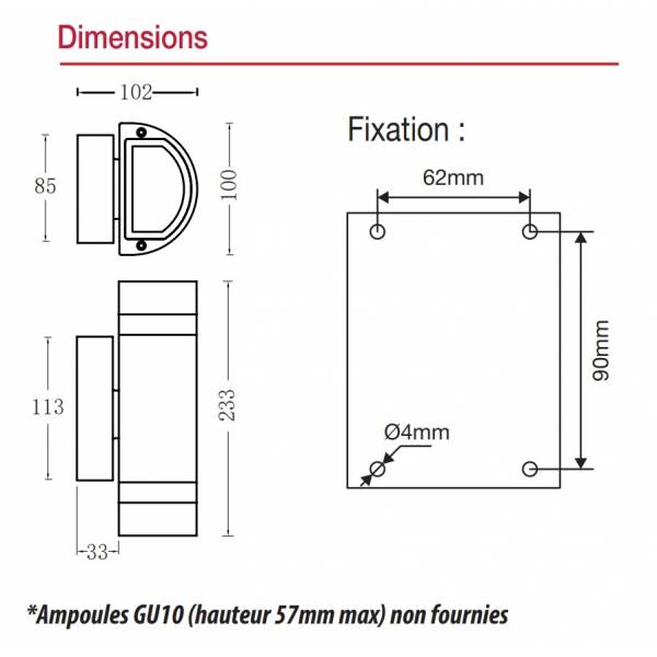 Applique murale extérieur double éclairage GU10 gris anthracite professionnelle