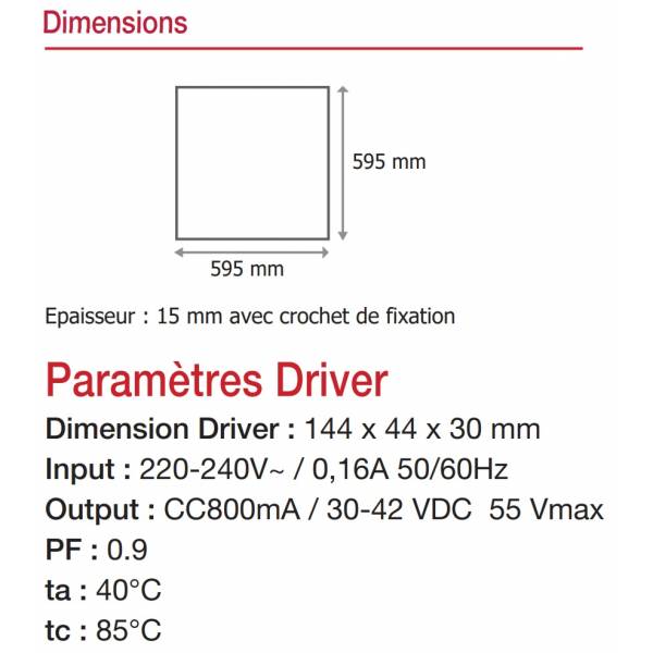 Dalle led plafond prismatique carre 60x60 blanc neutre 4000k 36W IP20 professionnel