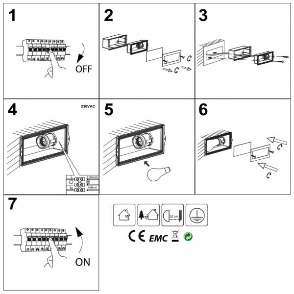 Spot encastrable LED extérieur rectangle E27 Finition Inox professionnel