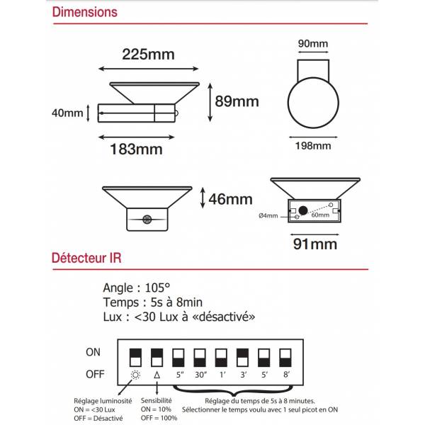 Applique extérieure avec détecteur de mouvement 13W ovni anthracite blanc chaud IP54 professionnelle