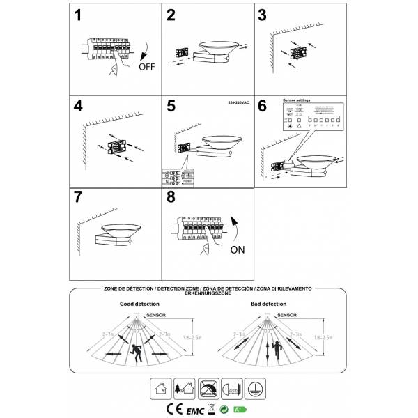 Applique extérieure avec détecteur de mouvement 13W ovni anthracite blanc chaud IP54 professionnelle