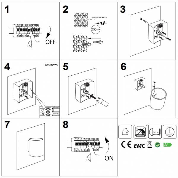 Applique murale led cylindre noir doré G9 alu professionnelle