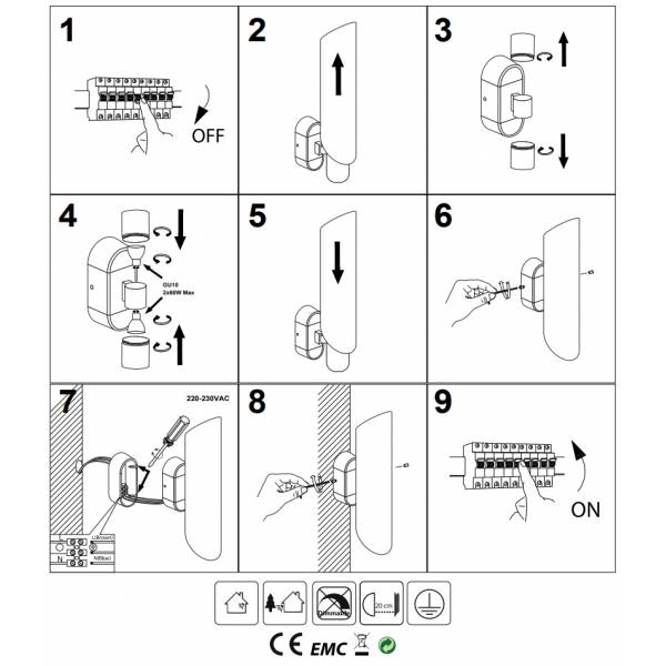 Applique murale extérieure GU10 cylindre double éclairage noir professionnelle