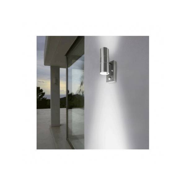 Applique murale extérieure capteur de mouvement inox 316 cylindre lumière haut et bas GU10 IP54 professionnel