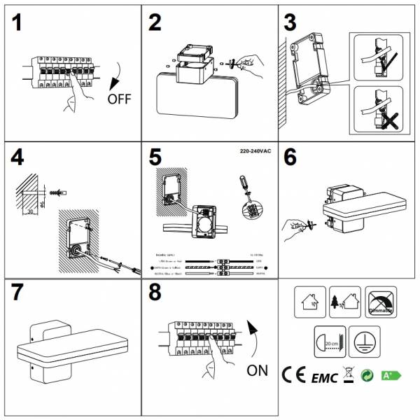 Applique LED extérieure éclairage bas blanche IP65 blanc chaud 3000K 1100lm 12W professionnelle