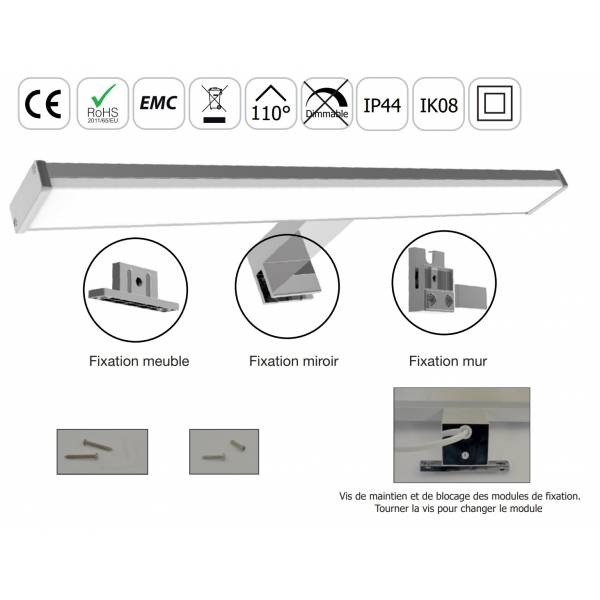 Applique murale LED pour miroir salle de bain 8W blanc chaud 3000K 650lm professionnelle