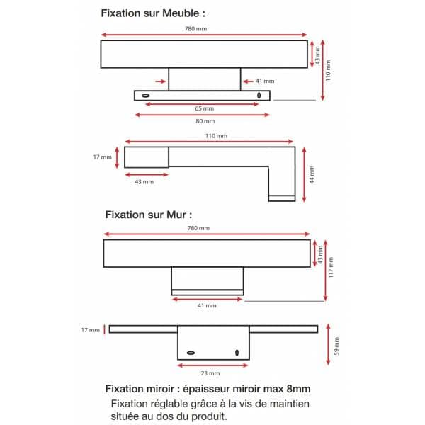 Applique murale LED pour miroir salle de bain 8W blanc chaud 3000K 650lm professionnelle