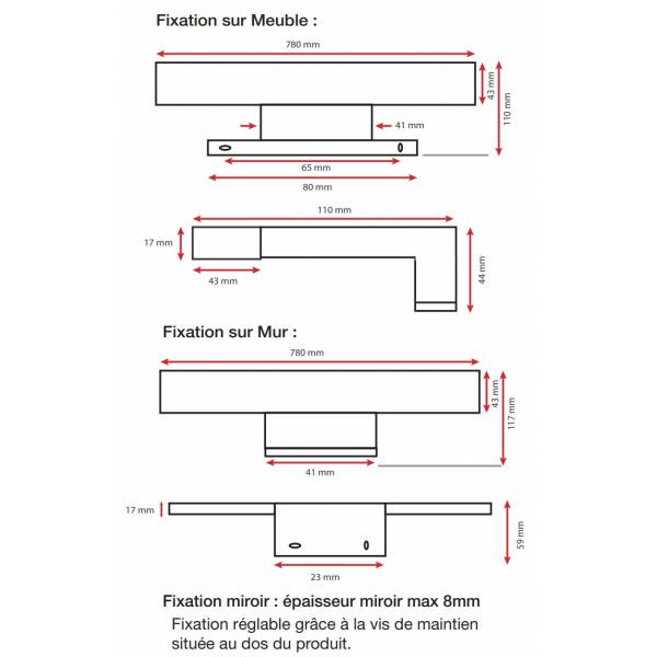 Applique murale LED pour miroir salle de bain 12W blanc chaud 3000K 980lm professionnelle