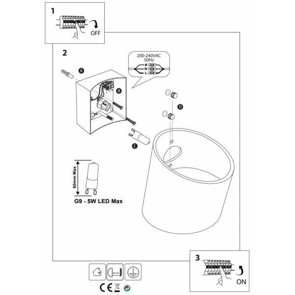 Applique murale led cylindre oblique éclairage haut et bas blanc doré G9 alu