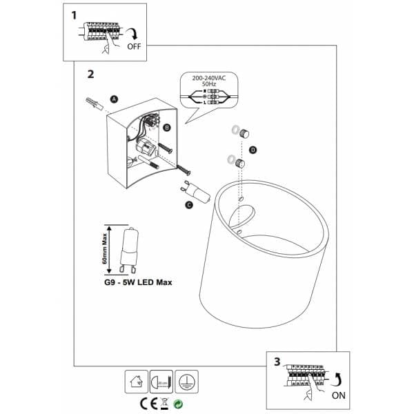 Applique murale led cylindre oblique éclairage haut et bas noir doré G9 alu